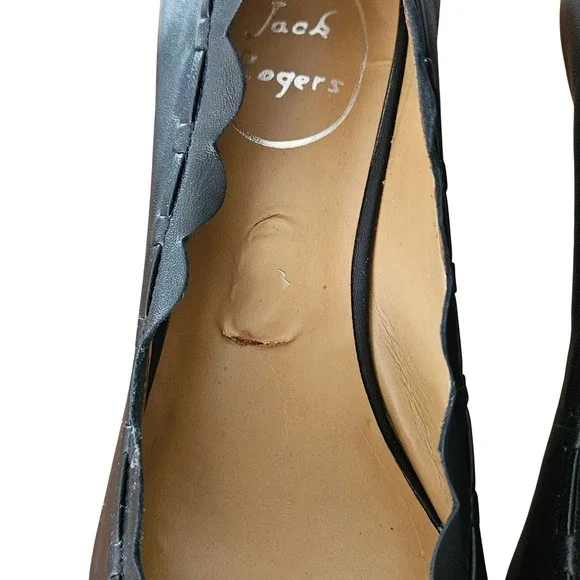 Jack Rogers Women's Black Leather Scalloped Whipstitch Wedge Pumps Shoes 7.5 - Picture 4 of 7